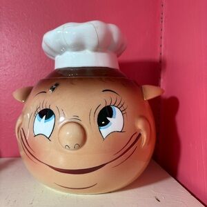Vintage * PY "Oh My a Fly" Chef Cookie Jar Whimsical RARE Repaired Retro Kitchen